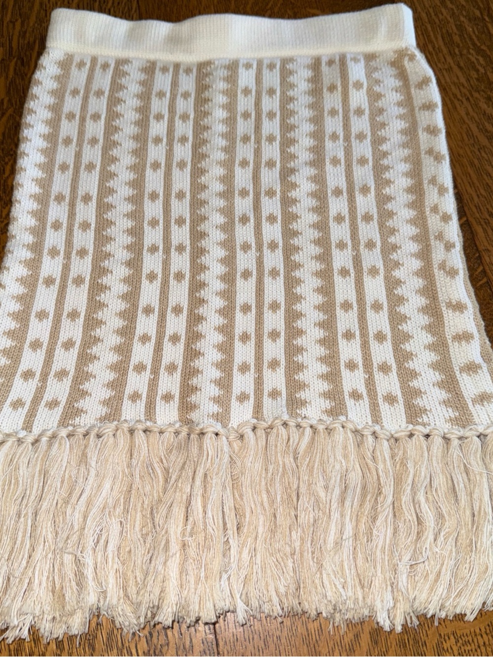 Women’s Beige and White Fringed Mini Skirt